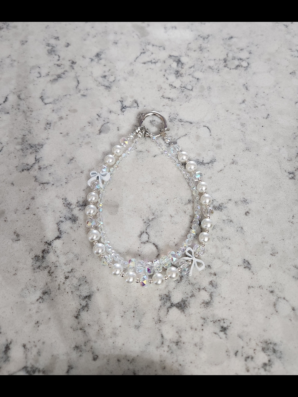 NEW!! White Pearl & Crystal With Bow